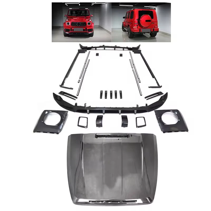 Top Car Style Front Lip Rear Diffuser Side Skirts Hood Body Kit for Mercedes Bens W464 G63 G500 Body Kit with Head Lights Cover
Top Car Style Front Lip Rear Diffuser Side Skirts Hood Body Kit for Mercedes Bens W464 G63 G500 Body Kit with Head Lights Cover