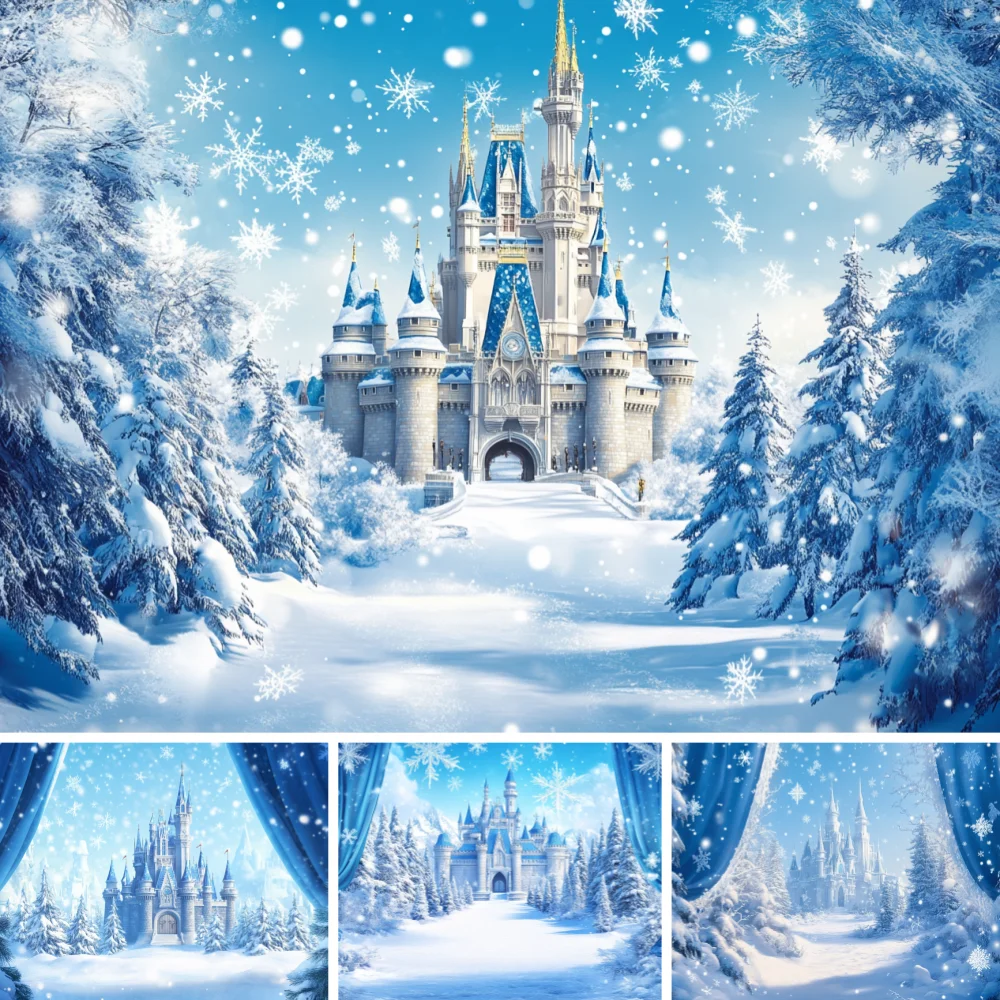Fairy Snow Castle Background Cloth Winter Snowflake Pine Forest Kids Princess Birthday Studio Portrait Photography Backdrop
Fairy Snow Castle Background Cloth Winter Snowflake Pine Forest Kids Princess Birthday Studio Portrait Photography Backdrop