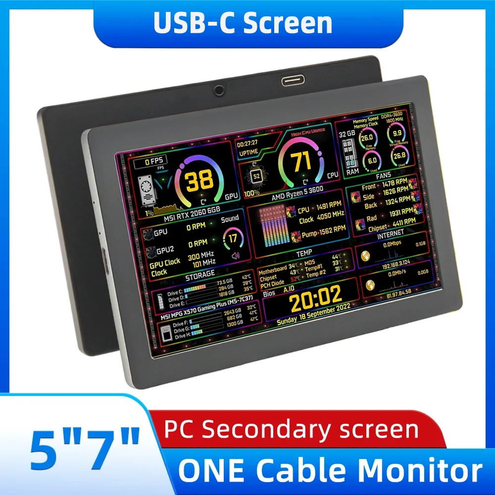 WAVGAT 5/7-дюймовый дополнительный экран IPS Type-C, динамический ЖК-дисплей 1024x600, процессор, графический процессор, оперативная память, поддержка вертикального свободного AIDA64
WAVGAT 5/7-дюймовый дополнительный экран IPS Type-C, динамический ЖК-дисплей 1024x600, процессор, графический процессор, оперативная память, поддержка вертикального свободного AIDA64