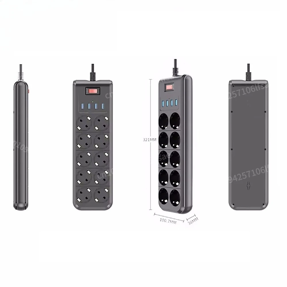 10-Way Power Strip with EU Plug AC Outlet USB Charging Port 2m Extension Cord for Computer TV Smartphone Appliances
10-Way Power Strip with EU Plug AC Outlet USB Charging Port 2m Extension Cord for Computer TV Smartphone Appliances