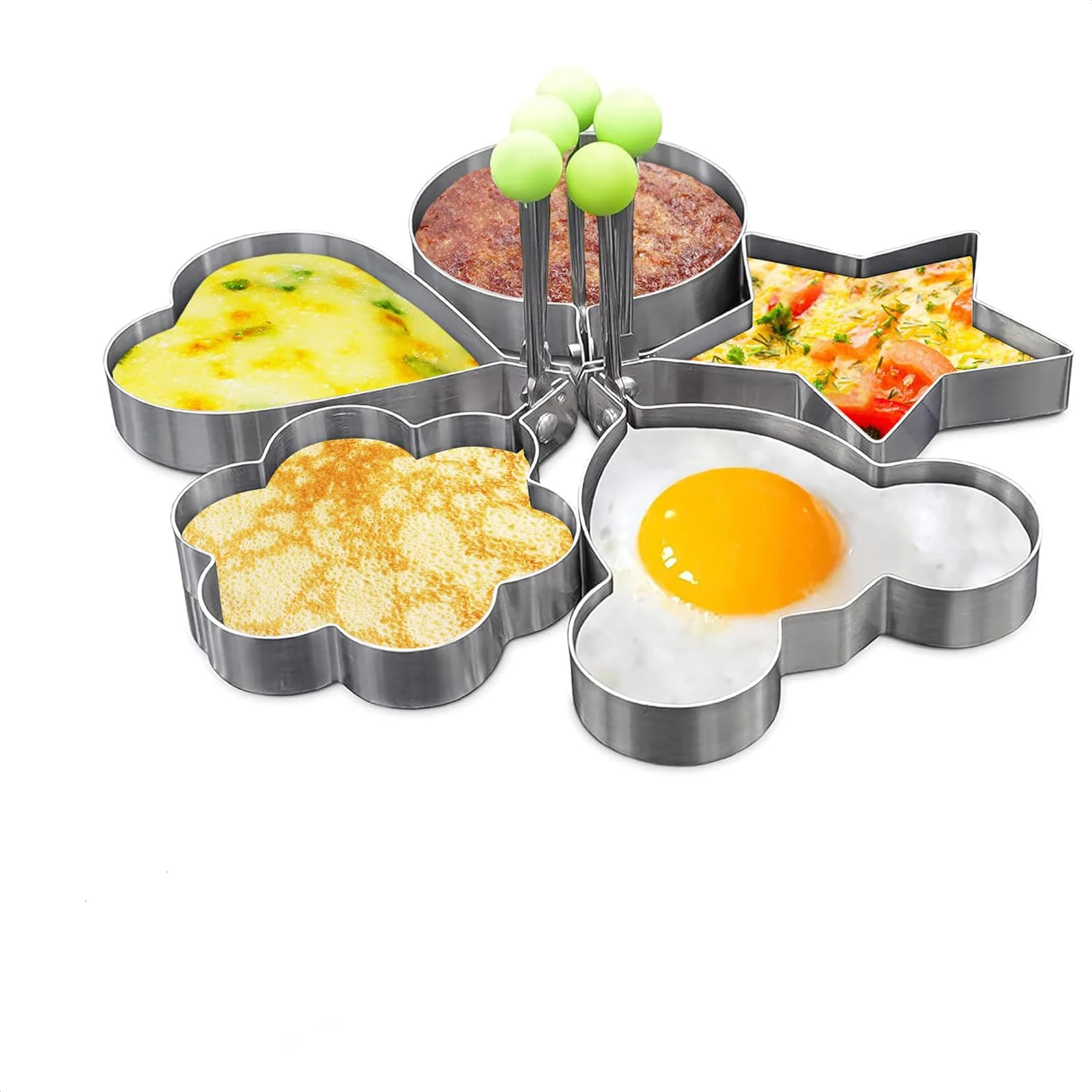 5Pcs Stainless Steel Non-Stick Egg Rings With Handle, Omelette Pancake Mold Breakfast Shaper Tool For Griddle Cooking
5Pcs Stainless Steel Non-Stick Egg Rings With Handle, Omelette Pancake Mold Breakfast Shaper Tool For Griddle Cooking