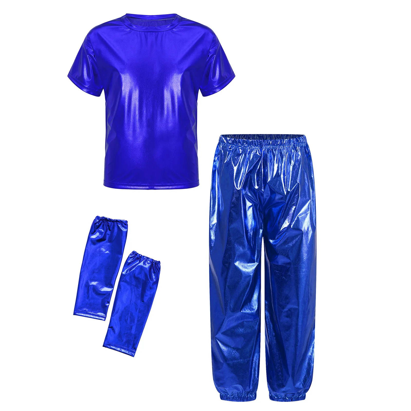 Unisex Kids Girls Boy Jazz Hip Hop Dance Party Performance Costume Short Sleeve Metallic Shiny T-shirt with Pants And Gloves Set
Unisex Kids Girls Boy Jazz Hip Hop Dance Party Performance Costume Short Sleeve Metallic Shiny T-shirt with Pants And Gloves Set