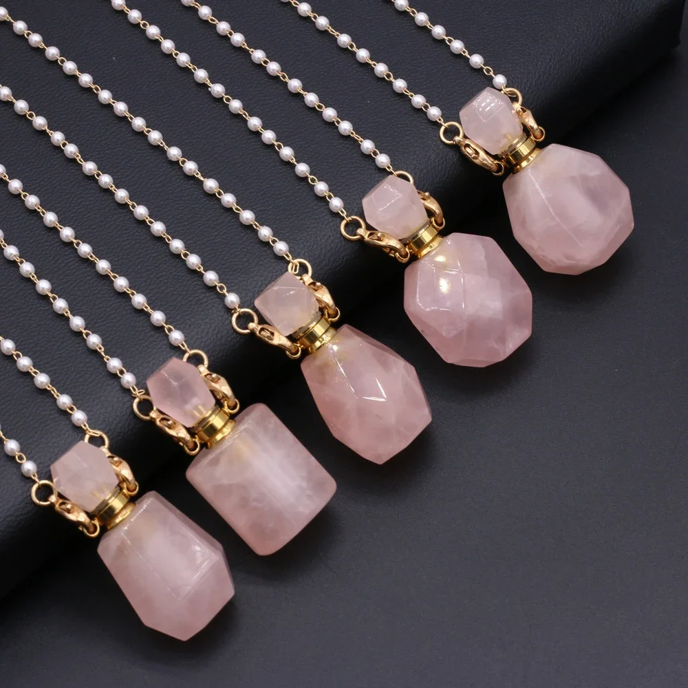 Natural Rose Quartzs Perfume Bottle Pendant Necklace Agates Pendant Necklace Essential Oil Diffuser Pearl Chain Women Jewerly
Natural Rose Quartzs Perfume Bottle Pendant Necklace Agates Pendant Necklace Essential Oil Diffuser Pearl Chain Women Jewerly