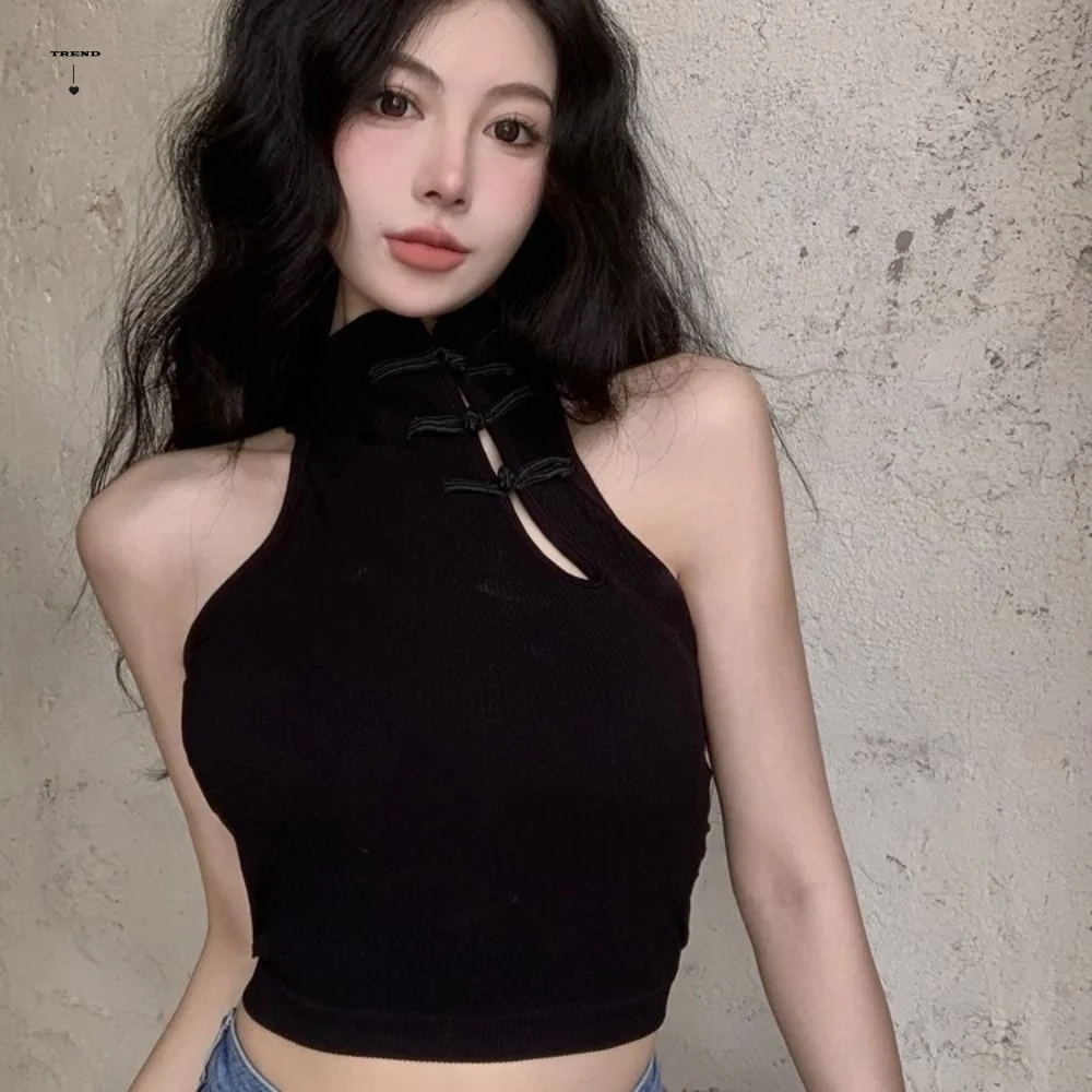 Frog Buckle Cheongsam Style Skinny Vest Sleeveless Backless Slim Crop Top Streetwear Ethnic Style Tanks Tops Women Spicy Girls
Frog Buckle Cheongsam Style Skinny Vest Sleeveless Backless Slim Crop Top Streetwear Ethnic Style Tanks Tops Women Spicy Girls