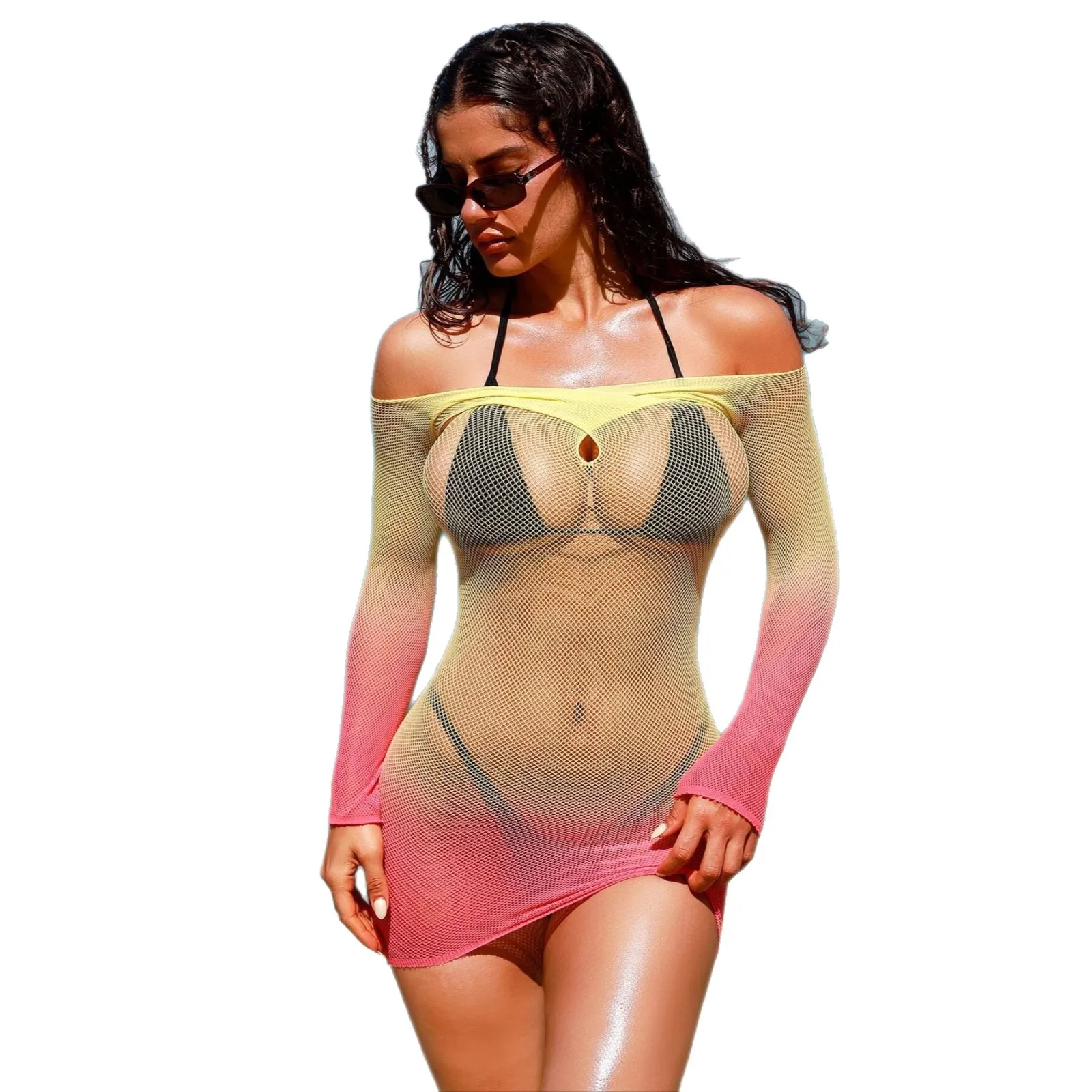 Sexy Long-sleeved Cross-cutout Small Mesh Perforated Bodycon Dress Mesh Transparent Gradient Dress Wrap Hip Long Sleeve 2FPE
Sexy Long-sleeved Cross-cutout Small Mesh Perforated Bodycon Dress Mesh Transparent Gradient Dress Wrap Hip Long Sleeve 2FPE