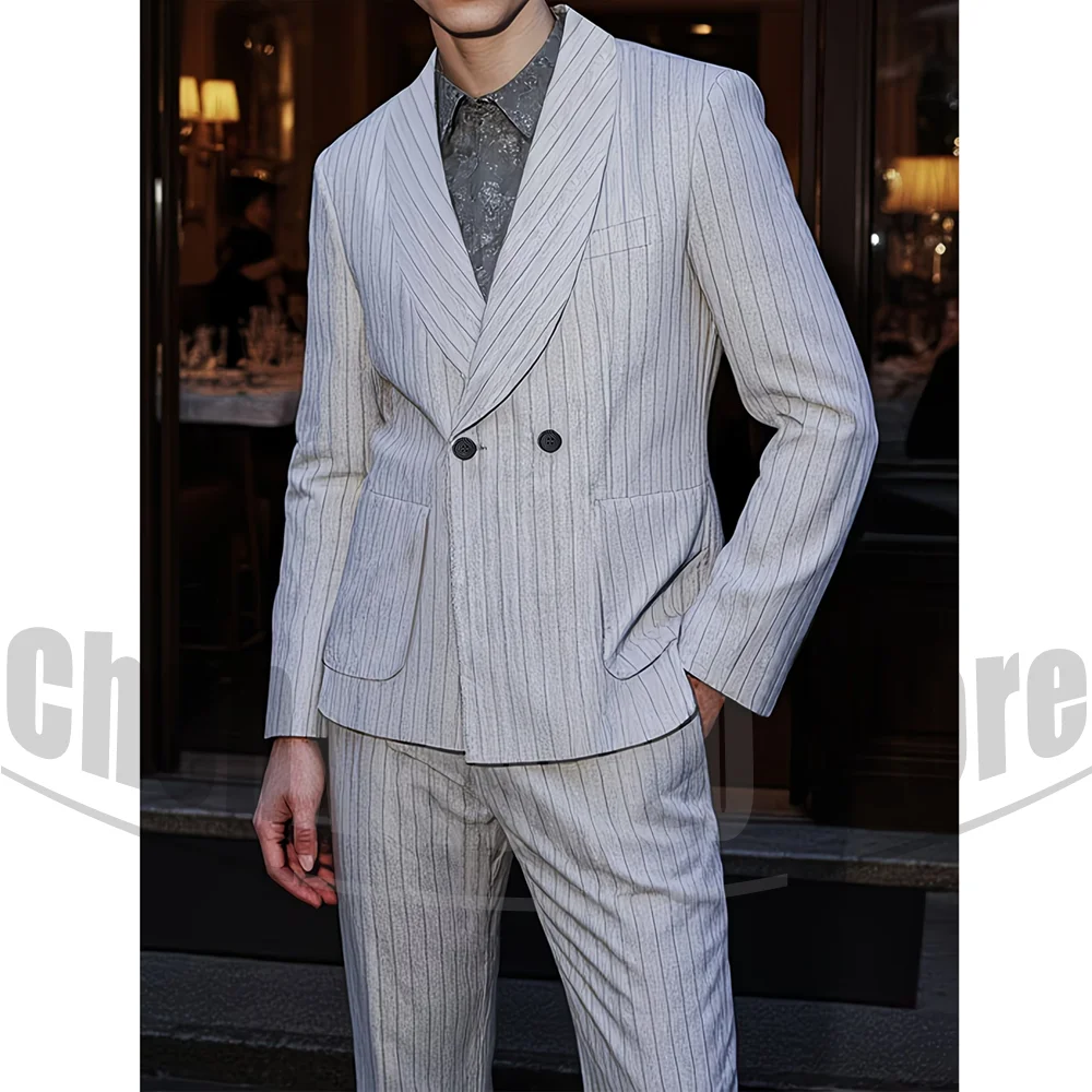 Men Striped 2 Piece Suit Shawl Lapel Double Breasted Blazer and Pants Formal Business Wedding Party Classic Office Tuxedo
Men Striped 2 Piece Suit Shawl Lapel Double Breasted Blazer and Pants Formal Business Wedding Party Classic Office Tuxedo