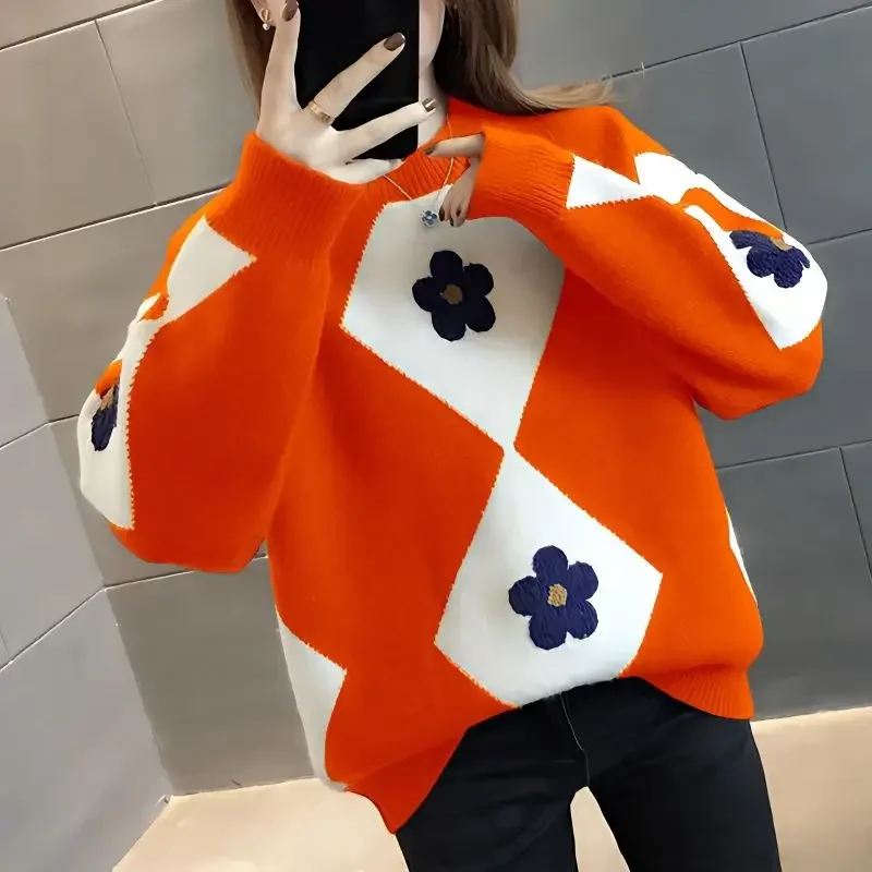 Women High Street Contrast Color Printing Patchwork Pullovers Elegant All-match Top Spring Spring Round Neck
Women High Street Contrast Color Printing Patchwork Pullovers Elegant All-match Top Spring Spring Round Neck