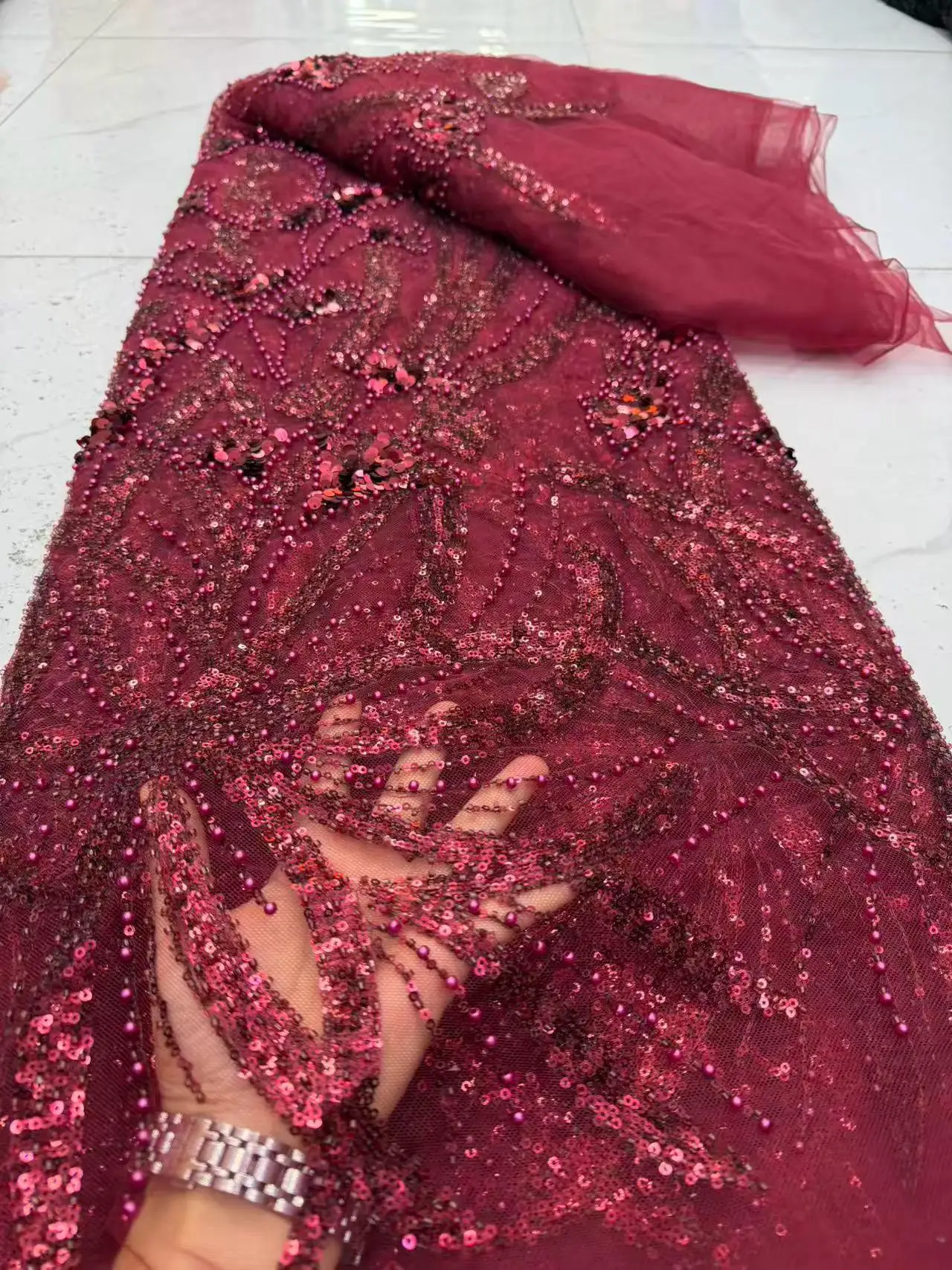 Luxury African Beads Lace Fabric 5 Yards High-Quality Sequins Nigerian Groom French Style for Wedding Party Dress Sewing
Luxury African Beads Lace Fabric 5 Yards High-Quality Sequins Nigerian Groom French Style for Wedding Party Dress Sewing