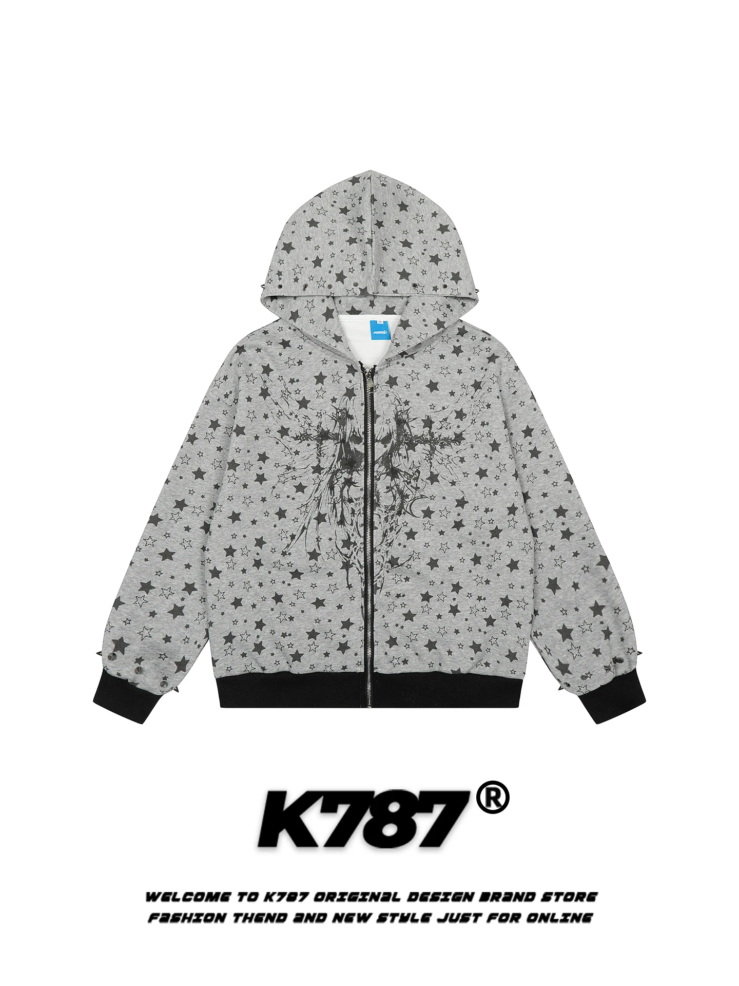 K787 American Retro Star Print Hooded Open Cardigan Sweatirt Loose ex Zipper Jaet Casual Wear for Men And Women
K787 American Retro Star Print Hooded Open Cardigan Sweatirt Loose ex Zipper Jaet Casual Wear for Men And Women