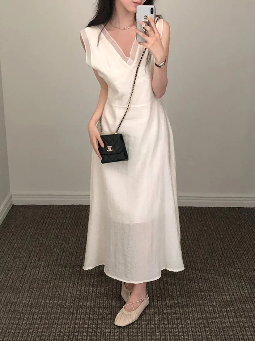 V-Neck Sleeveless Vest Dress Women's Slimming A-Line Long Dress Summer Thin Waist-Cinching Sweet Anti-Aging Trendy
V-Neck Sleeveless Vest Dress Women's Slimming A-Line Long Dress Summer Thin Waist-Cinching Sweet Anti-Aging Trendy