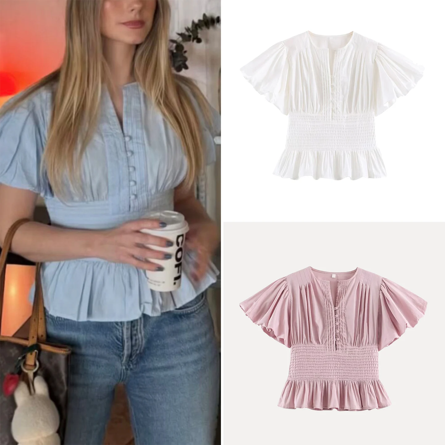 Women's Fashionable round Neck Bubble Sleeve Short Sleeve Shirt Pleated Freshlooking Summer Clothing European Style Shirt
Women's Fashionable round Neck Bubble Sleeve Short Sleeve Shirt Pleated Freshlooking Summer Clothing European Style Shirt