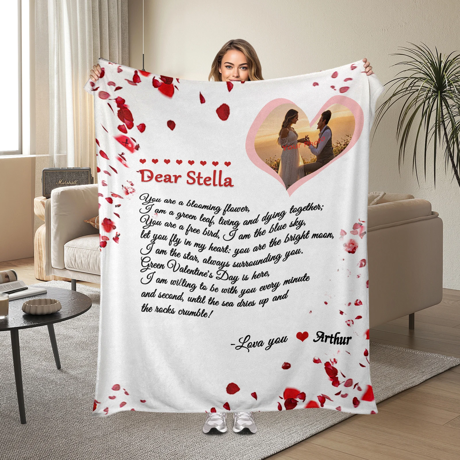 Valentine Flannel Blanket With One Custom Image Two Romantic Texts And Heart Icons For Couples
Valentine Flannel Blanket With One Custom Image Two Romantic Texts And Heart Icons For Couples