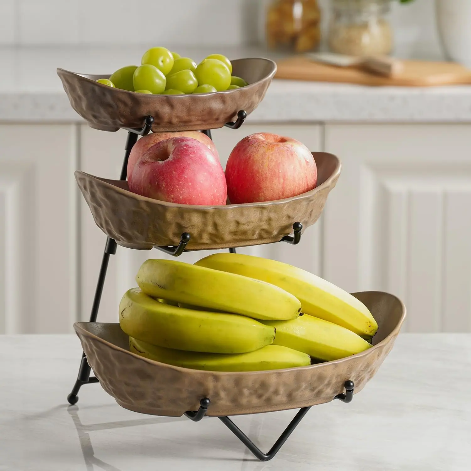 3-Tier Ceramic Fruit Basket with Metal Stand for Kitchen Counter, Versatile Display
3-Tier Ceramic Fruit Basket with Metal Stand for Kitchen Counter, Versatile Display