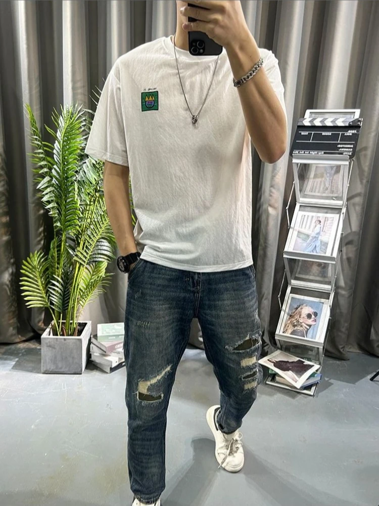 Youth Summer T-Shirt Men's Loose Sleeve Hemp Cotton Blend Thin Material Trendy Printed Casual Shirt Versatile and Comfortable
Youth Summer T-Shirt Men's Loose Sleeve Hemp Cotton Blend Thin Material Trendy Printed Casual Shirt Versatile and Comfortable