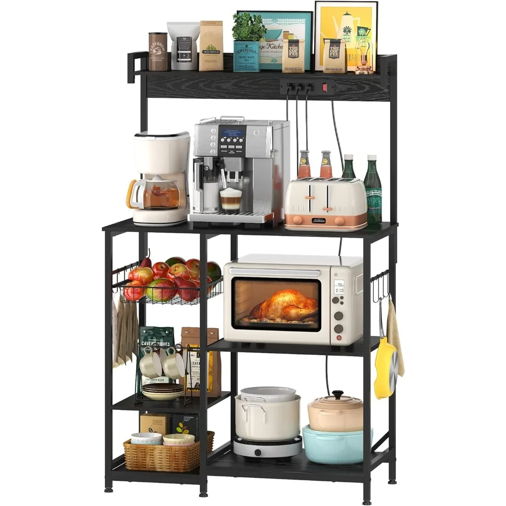PUSDON Bakers Rack with Power Outlet, Microwave Shelf Coffee Bar Large Kitchen Storage Rack with Wire Basket, for Spices, Pots
PUSDON Bakers Rack with Power Outlet, Microwave Shelf Coffee Bar Large Kitchen Storage Rack with Wire Basket, for Spices, Pots