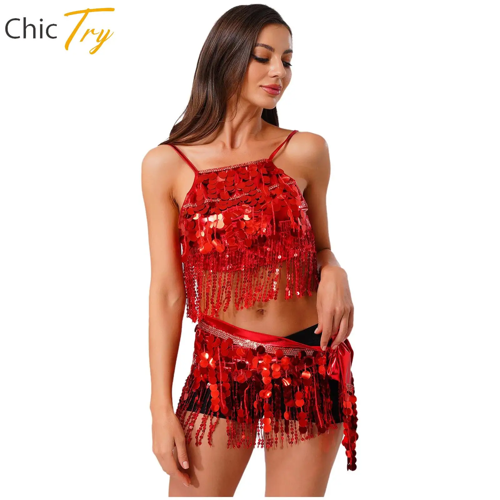 Belly Dance Latin India Dance Outfit for Women Sequin Tassel Fringe Backless Sling Crop Top+Lace-up Hip Scarf Performance Sets
Belly Dance Latin India Dance Outfit for Women Sequin Tassel Fringe Backless Sling Crop Top+Lace-up Hip Scarf Performance Sets