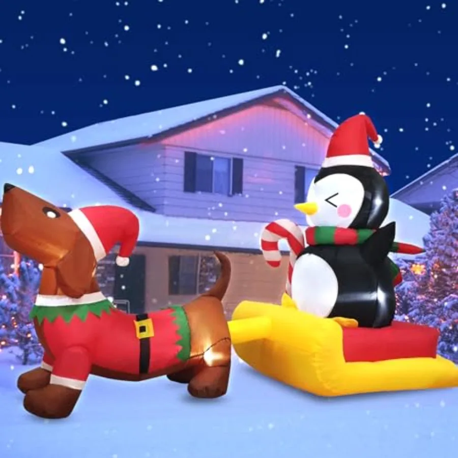 6 Feet Long Christmas Inflatable Dog Sled with Penguin Outdoor Decorations- Blow Up Penguin on Dog Sleigh Yard Decorations for
6 Feet Long Christmas Inflatable Dog Sled with Penguin Outdoor Decorations- Blow Up Penguin on Dog Sleigh Yard Decorations for