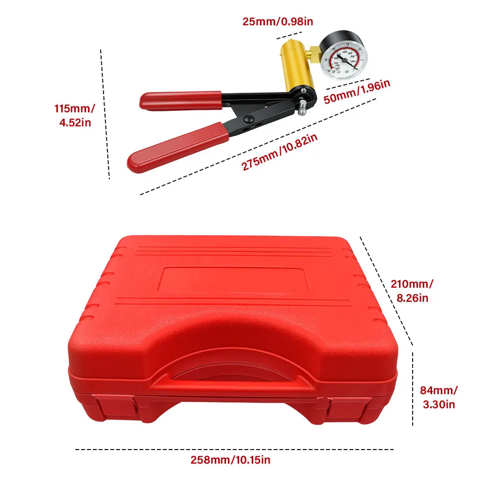Vacuum pistol pump test kit, portable durable aluminum vacuum gauge manual vacuum pressure pump brake fluid discharge kit
Vacuum pistol pump test kit, portable durable aluminum vacuum gauge manual vacuum pressure pump brake fluid discharge kit