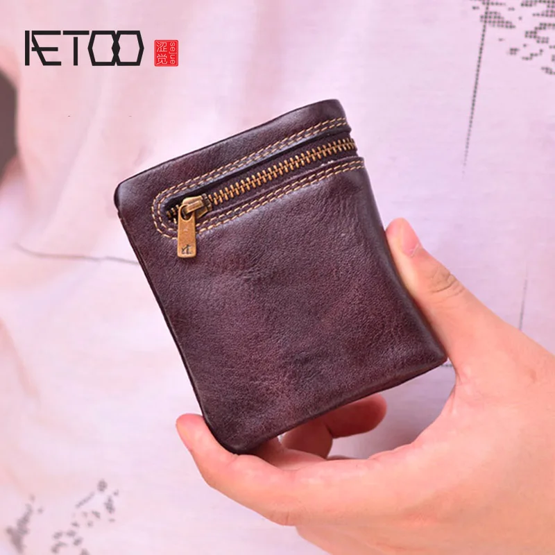 AETOO Men's short leather wallet, ultra-thin zipper handmade wallet, cowhide mini wallet
AETOO Men's short leather wallet, ultra-thin zipper handmade wallet, cowhide mini wallet