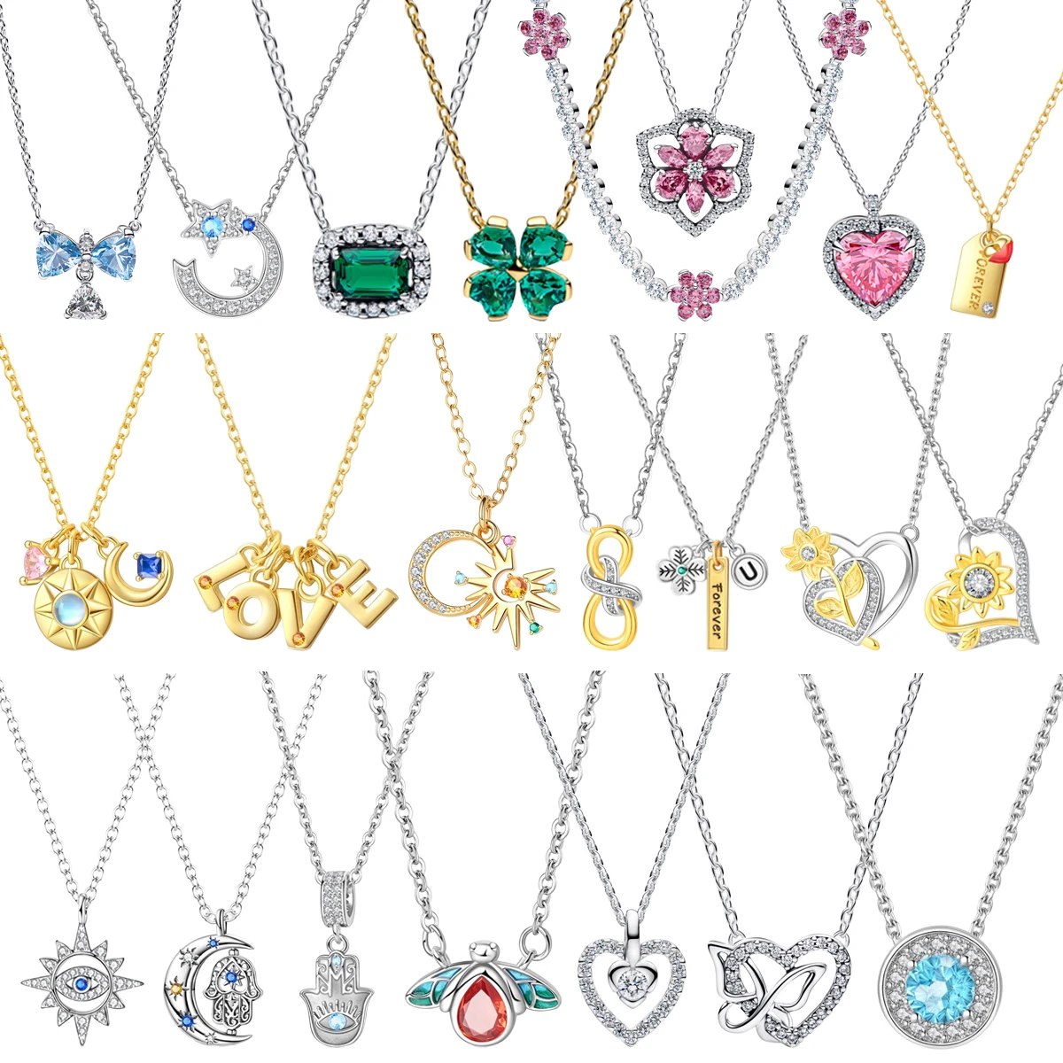 Hot Sale 925 Sterling Silver Four Leaf Clover Star Moon Heart Flower Pendant Necklace for Women's Valentine's Day Jewelry Gifts
Hot Sale 925 Sterling Silver Four Leaf Clover Star Moon Heart Flower Pendant Necklace for Women's Valentine's Day Jewelry Gifts