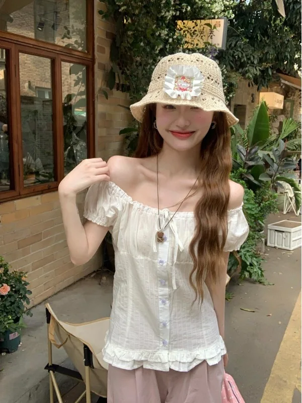 Chic Korean Style Sweet White Shirt Women's Fashion One Shoulder Two-Way Design Beautiful Spring Summer New Arrival
Chic Korean Style Sweet White Shirt Women's Fashion One Shoulder Two-Way Design Beautiful Spring Summer New Arrival