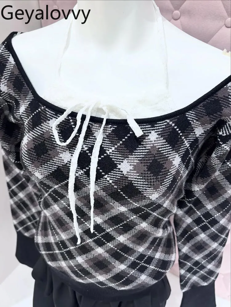 2026 Spring New Japanese Style Sweet Lace Halter Neck Patchwork Pullover Plaid Stretch Slim-fit Women's Knitted Top Sweater
2026 Spring New Japanese Style Sweet Lace Halter Neck Patchwork Pullover Plaid Stretch Slim-fit Women's Knitted Top Sweater