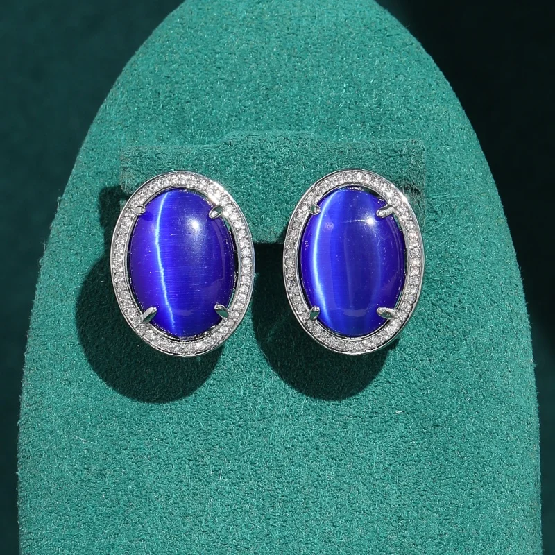 Vintage Jewelry Blue Natural Stone Cat's Eye Elliptical Earrings Green Agate Rhinestone For Woman Wedding Summer Accessories
Vintage Jewelry Blue Natural Stone Cat's Eye Elliptical Earrings Green Agate Rhinestone For Woman Wedding Summer Accessories