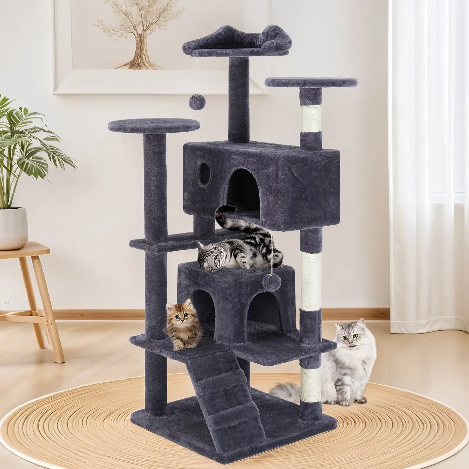 54'' Cat Tree Tower for Indoor Cats, Multi-Level Pet Furniture with Sisal Scratching Post, Large Cozy Condo, Climbing Ramp
54'' Cat Tree Tower for Indoor Cats, Multi-Level Pet Furniture with Sisal Scratching Post, Large Cozy Condo, Climbing Ramp