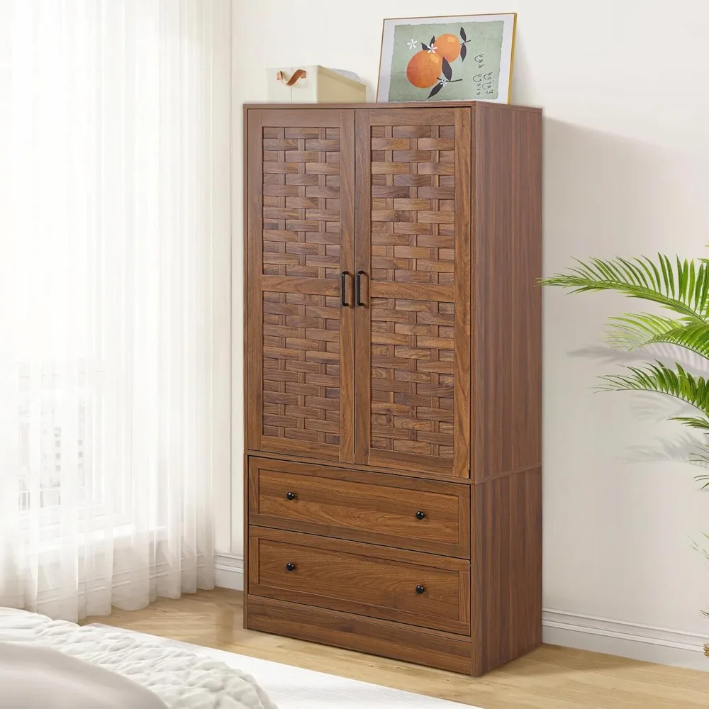 Wardrobe with 2 Woven Doors with Storage Drawers and Hanging Rails, Bedroom Freestanding Wardrobe
Wardrobe with 2 Woven Doors with Storage Drawers and Hanging Rails, Bedroom Freestanding Wardrobe