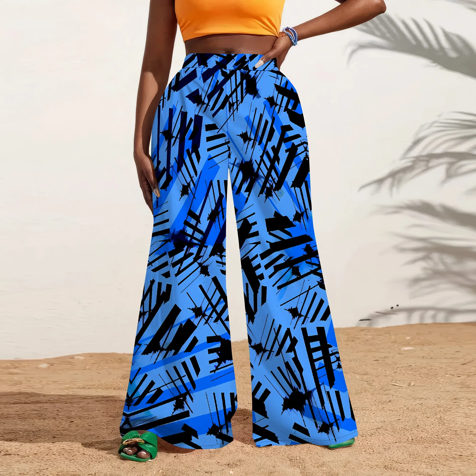 Streetwear High Waist Wide Leg Pants Women Blue Black Abstract Print Casual Summer Trousers
Streetwear High Waist Wide Leg Pants Women Blue Black Abstract Print Casual Summer Trousers