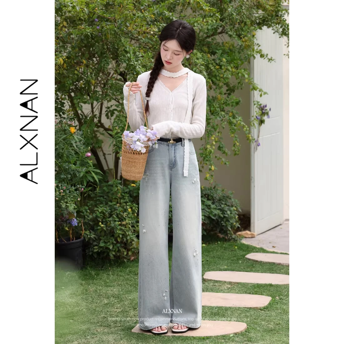 ALXNAN Light Blue Straight Leg Jeans Women Summer Vintage Baggy Long Pants Starfish Shell Decor Rhinestone Jeans Ladies L61910
ALXNAN Light Blue Straight Leg Jeans Women Summer Vintage Baggy Long Pants Starfish Shell Decor Rhinestone Jeans Ladies L61910