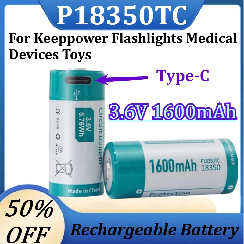 New 1600mAh P18350TC 18350 Batteries 3.6V Type-C Rechargeable Li-ion Battery for Keeppower Flashlights Medical Devices Toys
New 1600mAh P18350TC 18350 Batteries 3.6V Type-C Rechargeable Li-ion Battery for Keeppower Flashlights Medical Devices Toys