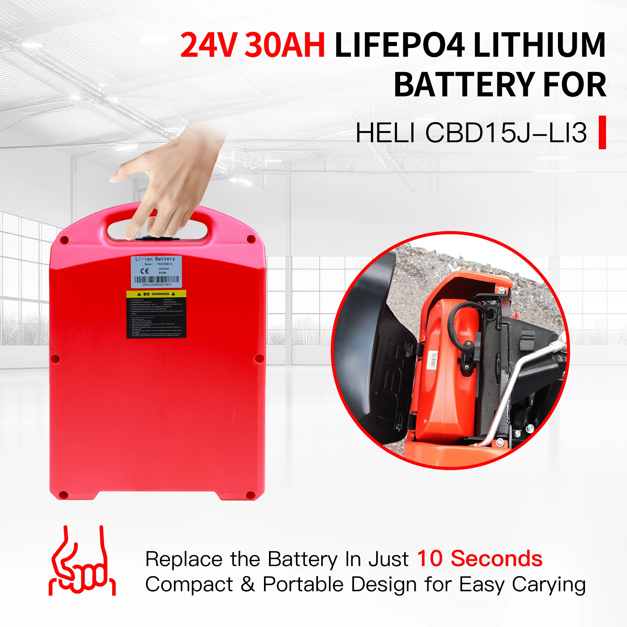 1PC Red LiFePO4 Lithium Battery 24V 30Ah for HELI CBD15JLi3 Electric Forklift Pallet Jack Truck
1PC Red LiFePO4 Lithium Battery 24V 30Ah for HELI CBD15JLi3 Electric Forklift Pallet Jack Truck