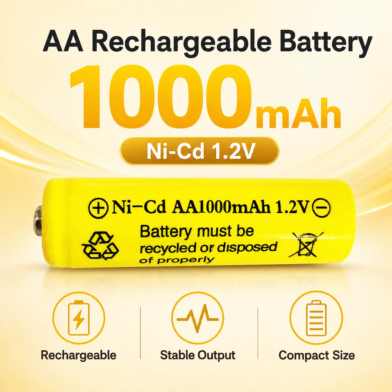 1.2V 1000mAh No.5 AA Ni-Cd Rechargeable Nickel Cadmium Battery High Capacity For Lawn Light Mosquito Swatter Fan
1.2V 1000mAh No.5 AA Ni-Cd Rechargeable Nickel Cadmium Battery High Capacity For Lawn Light Mosquito Swatter Fan