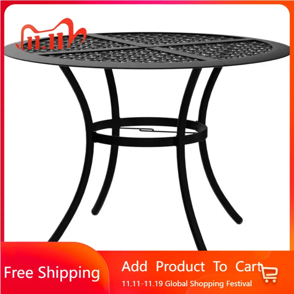 Outdoor circular wrought iron terrace metal dining table with umbrella hole, backyard lawn balcony deck steel frame, black
Outdoor circular wrought iron terrace metal dining table with umbrella hole, backyard lawn balcony deck steel frame, black