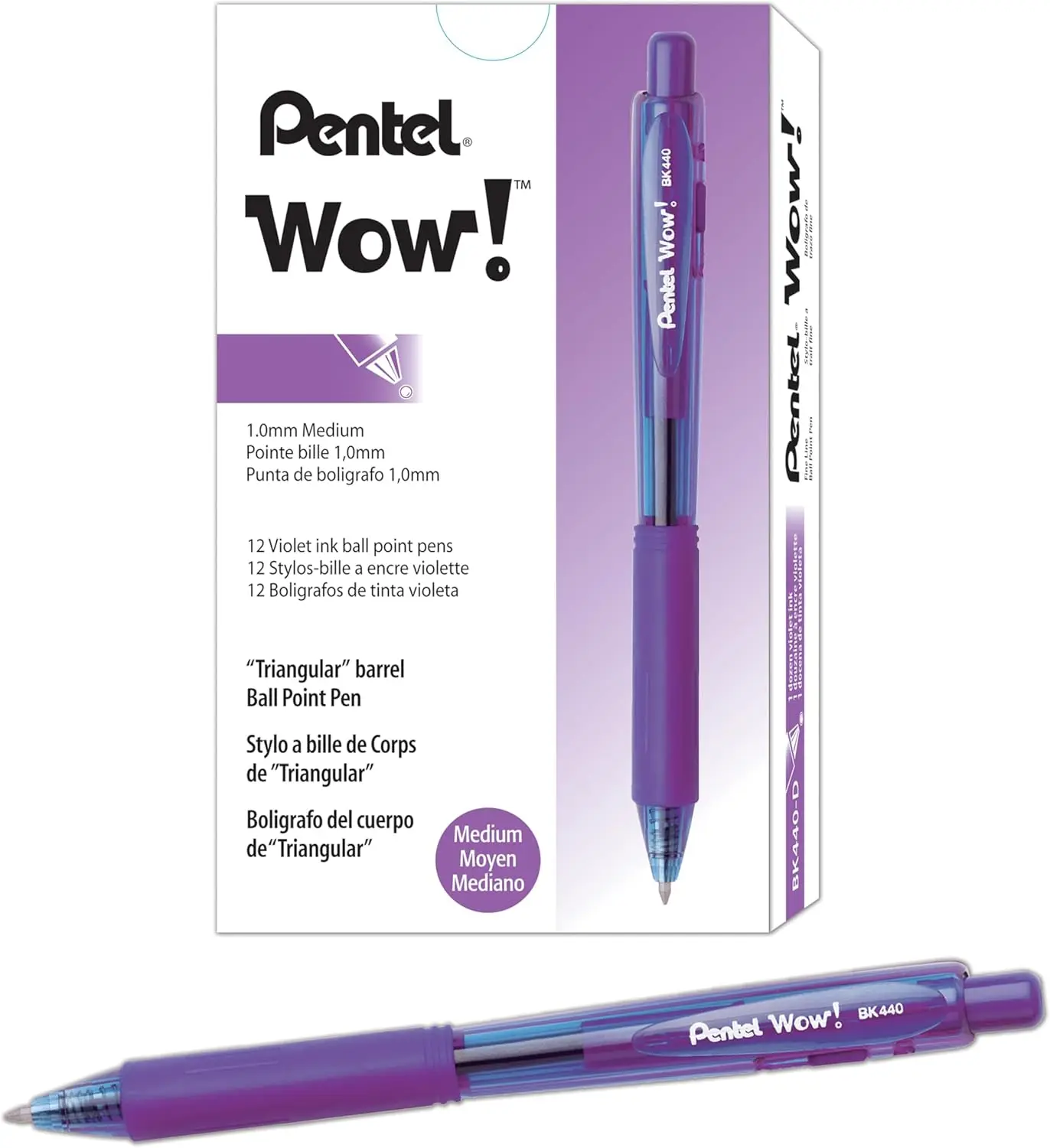 Retractable Ballpoint Pen, 1.0mm Medium Violet Ink, Box of 12, Triangular Grip
Retractable Ballpoint Pen, 1.0mm Medium Violet Ink, Box of 12, Triangular Grip