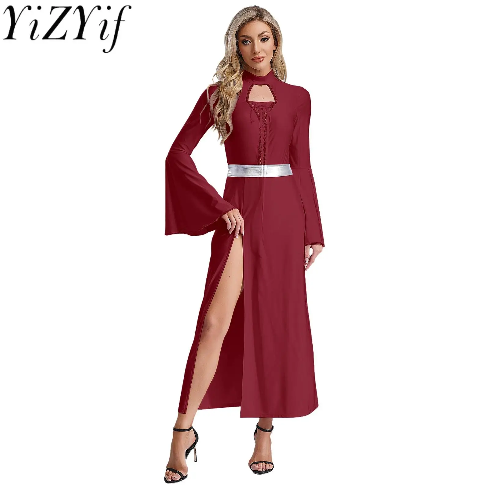 Women Halloween Ancient Roman Greece Princess Cosplay E Lace-up Slit Medieval Dress Robe with Belt Party Carnival Party Costume
Women Halloween Ancient Roman Greece Princess Cosplay E Lace-up Slit Medieval Dress Robe with Belt Party Carnival Party Costume