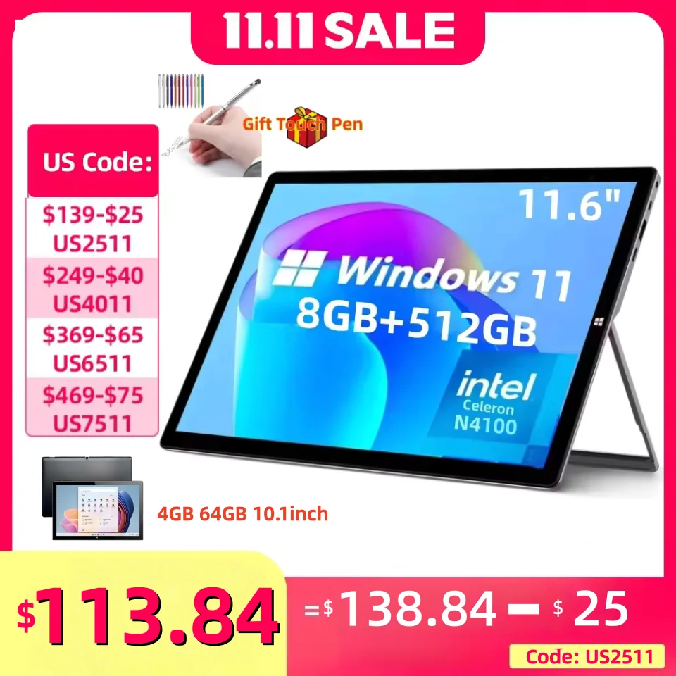 8GB RAM 512GB SSD ROM 11.6 Inch Windows 11 Tablet PC Intel Celeron Processor N4100 CPU 1920 x 1080 Pixel 2 x USB 3.0 Port Type-C
8GB RAM 512GB SSD ROM 11.6 Inch Windows 11 Tablet PC Intel Celeron Processor N4100 CPU 1920 x 1080 Pixel 2 x USB 3.0 Port Type-C