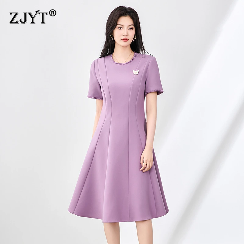 ZJYT Summer Fashion Beading O Neck Simple Purple Dress Women Short Sleeve Solid Aline Casual Daily Office Party Dresses 2025
ZJYT Summer Fashion Beading O Neck Simple Purple Dress Women Short Sleeve Solid Aline Casual Daily Office Party Dresses 2025