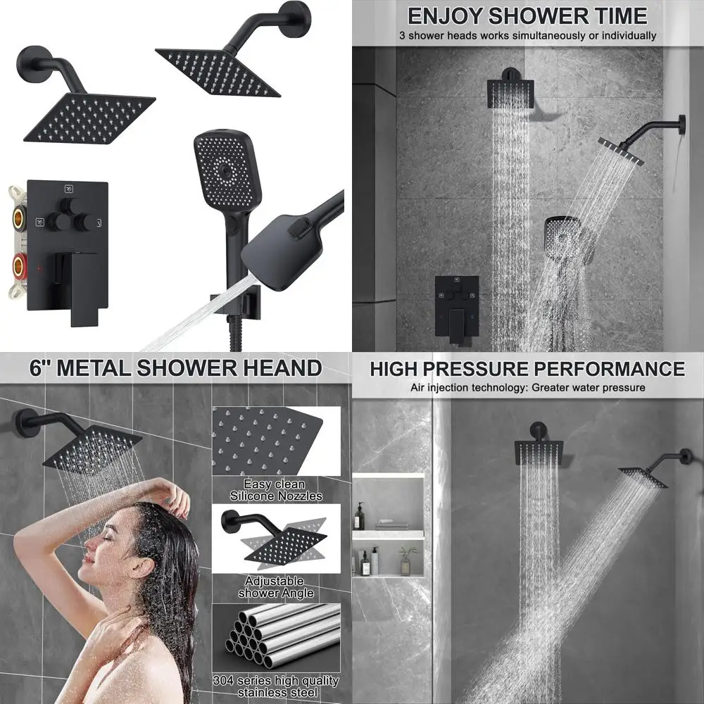 Matte Black Shower Set with Push Button Diverter, Dual Shower Head and 2-in-1 Handheld, 6 Inch System for Bathtub Shower Combina
Matte Black Shower Set with Push Button Diverter, Dual Shower Head and 2-in-1 Handheld, 6 Inch System for Bathtub Shower Combina