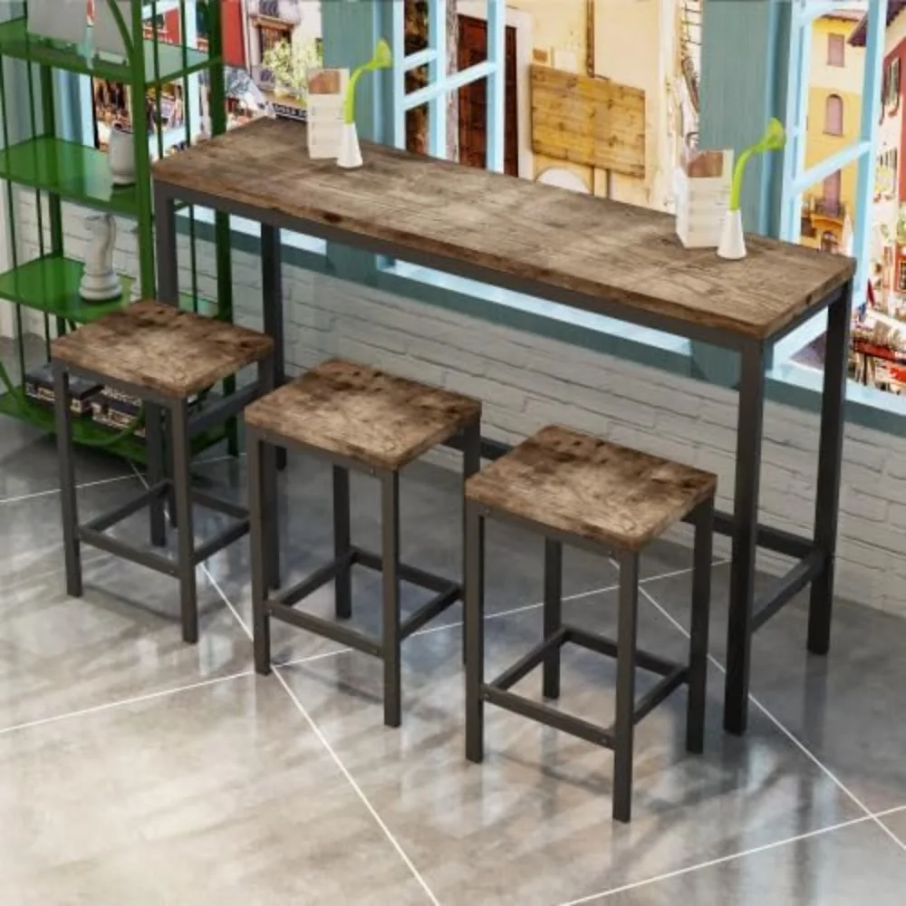 Bar Table and Chairs Set, 60.24” Long Pub Table with 3 Stools, High Top Desk Kitchen Dining Desk, 4-Piece Breakfast Table Set
Bar Table and Chairs Set, 60.24” Long Pub Table with 3 Stools, High Top Desk Kitchen Dining Desk, 4-Piece Breakfast Table Set