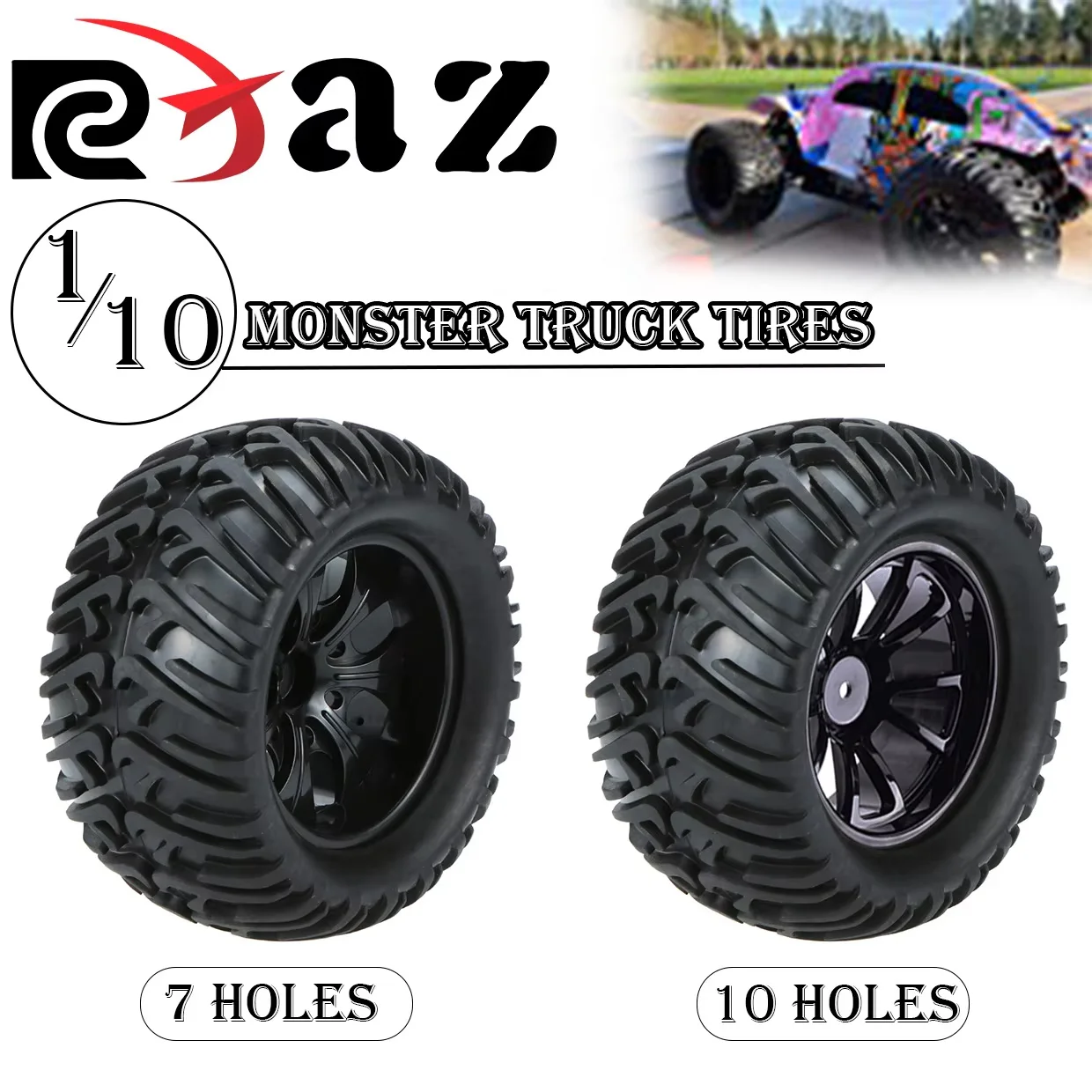 RCXAZ 4-Piece RC Monster Truck Tire & Rim Set Foam Insert 12mm Hex Wheels for 1/10 Scale Offroad Monster Truck
RCXAZ 4-Piece RC Monster Truck Tire & Rim Set Foam Insert 12mm Hex Wheels for 1/10 Scale Offroad Monster Truck