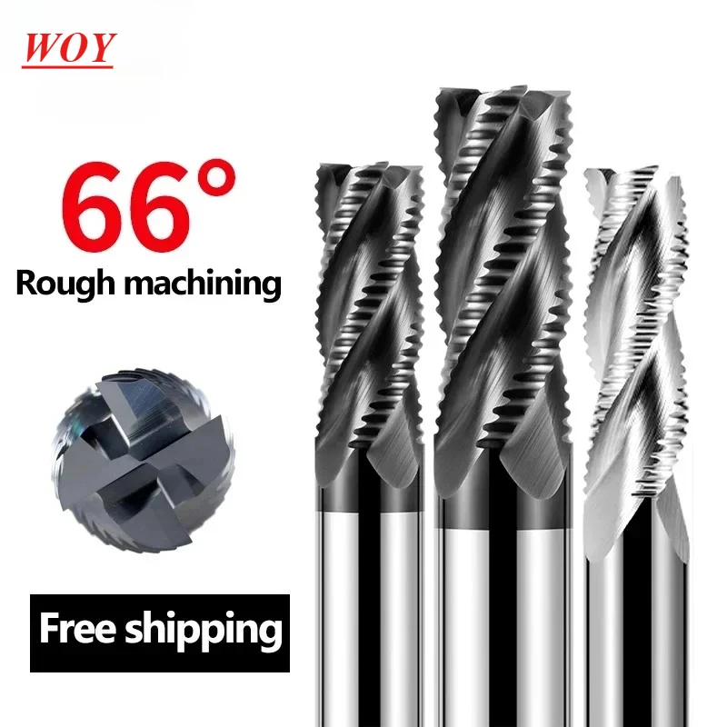 WOY HRC66 4Flute Roughing End Mill For Stainless Steel Aluminium CNC Milling Cutter Metal Tool 6 7 8 10 12 20MM Rough Machining
WOY HRC66 4Flute Roughing End Mill For Stainless Steel Aluminium CNC Milling Cutter Metal Tool 6 7 8 10 12 20MM Rough Machining