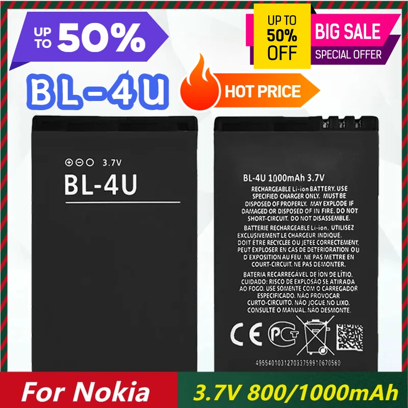 BL-4U аккумулятор 3,7 В 800/1000 мАч для NokiaX9 X6m X1-01 X6 N900 C3 5800 5230 5233 5235 аккумуляторы для мобильных телефонов
BL-4U аккумулятор 3,7 В 800/1000 мАч для NokiaX9 X6m X1-01 X6 N900 C3 5800 5230 5233 5235 аккумуляторы для мобильных телефонов