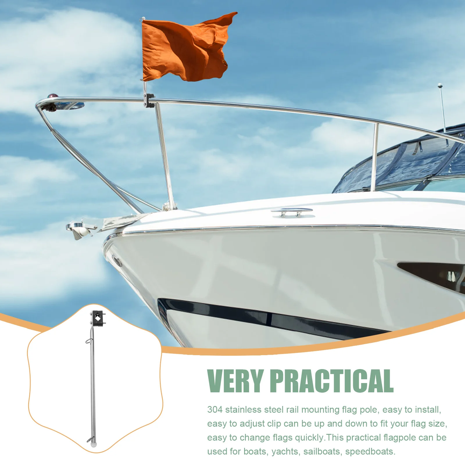1pcs Marine Flagpole Stainless Steel Boat Flag Pole Kit Clip Fit Flags Practical Design Boat Attachments Yacht
1pcs Marine Flagpole Stainless Steel Boat Flag Pole Kit Clip Fit Flags Practical Design Boat Attachments Yacht
