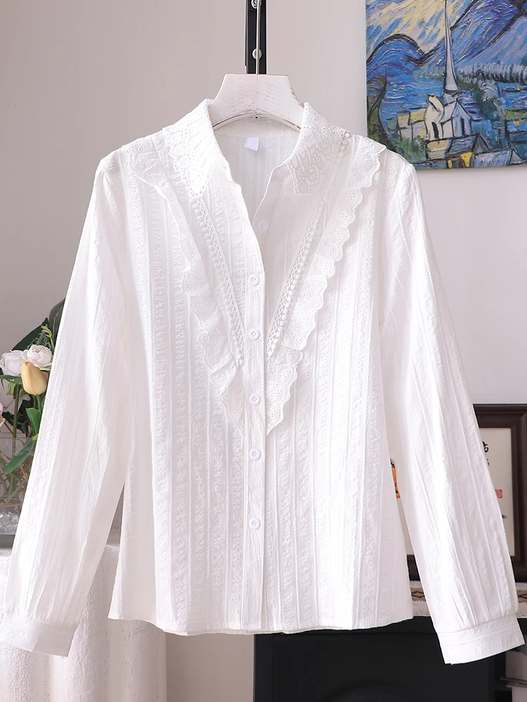 White Lace Splice Embroidery Long Sleeve Women's Shirt Cotton Base Layer Versatile Design Spring 2026 French Style Straight Cut
White Lace Splice Embroidery Long Sleeve Women's Shirt Cotton Base Layer Versatile Design Spring 2026 French Style Straight Cut