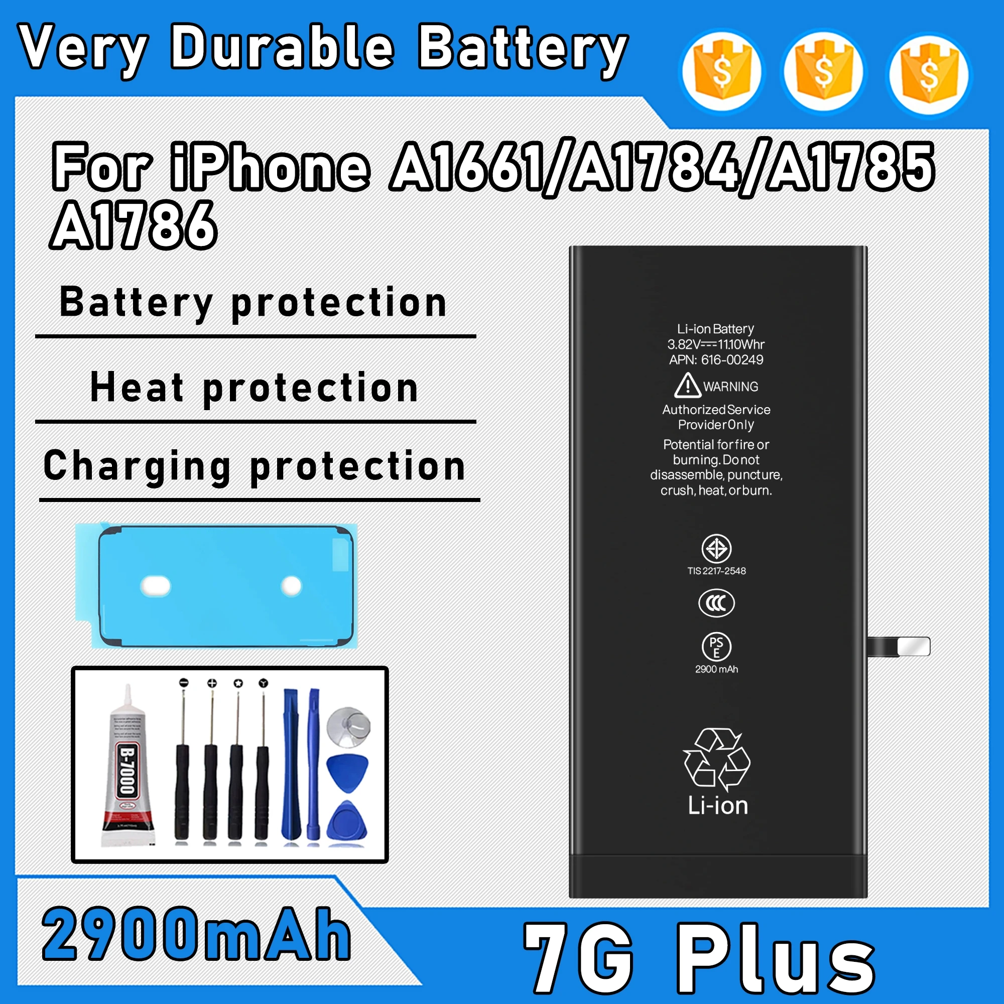 100% 0 Cycle High Capacity Battery For iPhone 7 Plus A1661/A1784/A1785 Phone Bateria + Free Tool Kit
100% 0 Cycle High Capacity Battery For iPhone 7 Plus A1661/A1784/A1785 Phone Bateria + Free Tool Kit