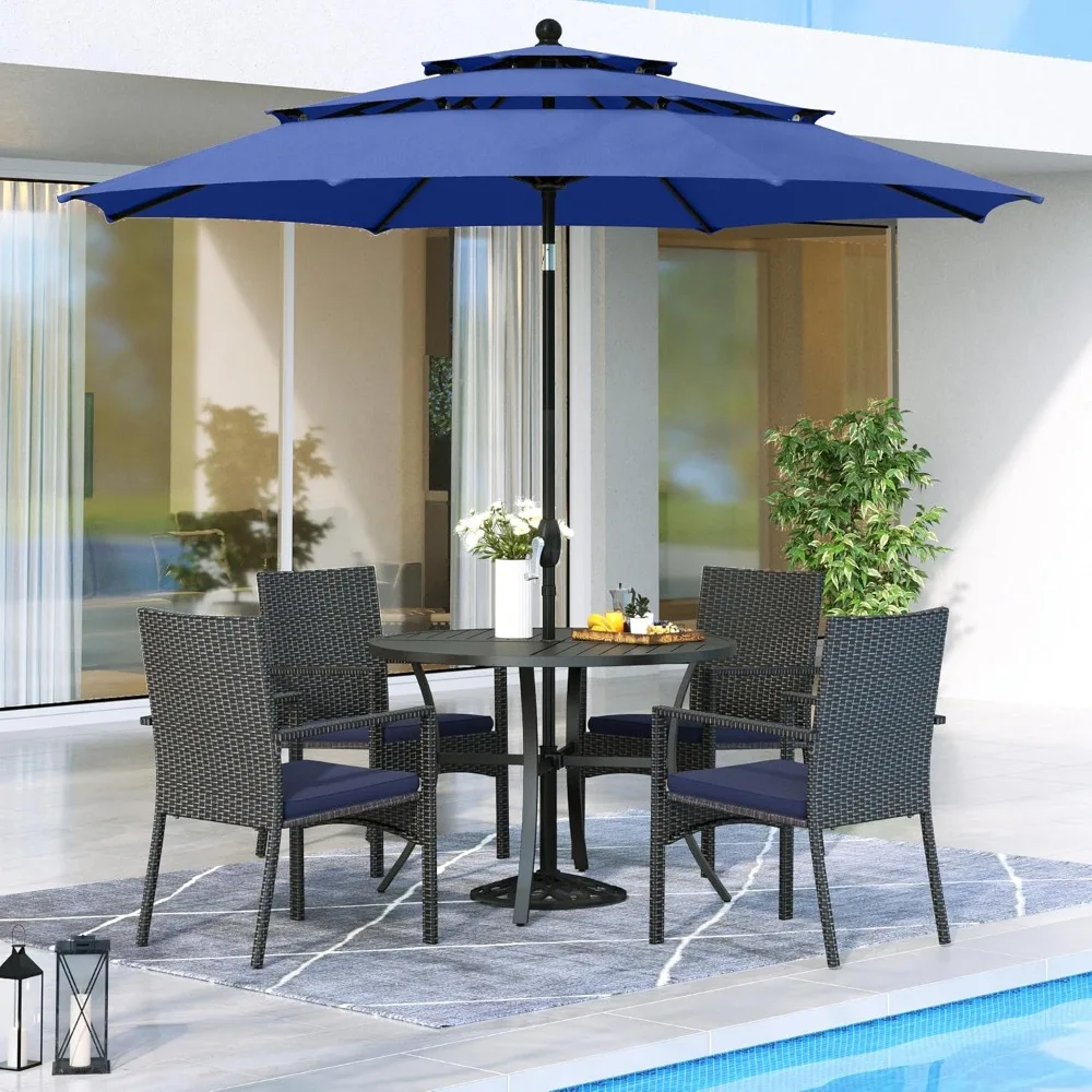 6 Pieces Outdoor Patio Dining Set for 4 with Umbrella, Patio Round Metal Table and Rattan Chairs of 4 with Umbrella, Outdoor
6 Pieces Outdoor Patio Dining Set for 4 with Umbrella, Patio Round Metal Table and Rattan Chairs of 4 with Umbrella, Outdoor