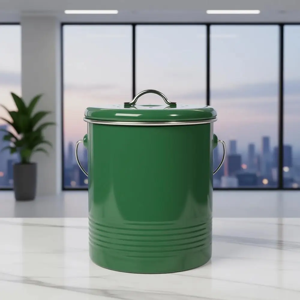 Green Powder-Coated Steel Compost Bin with Charcoal Filter, 8.5 Height, 1.25 Gallon Capacity
Green Powder-Coated Steel Compost Bin with Charcoal Filter, 8.5 Height, 1.25 Gallon Capacity