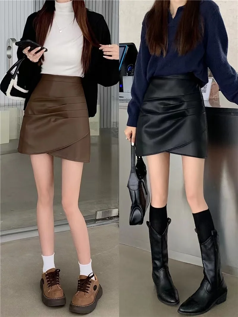 Women's Pleated Leather Skirt High Waist A-Line Wrap Body ort Skirts Autumn Winter New Sle plus Size Design Sense
Women's Pleated Leather Skirt High Waist A-Line Wrap Body ort Skirts Autumn Winter New Sle plus Size Design Sense